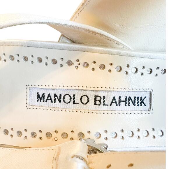 Manolo Blahnik White Satin Havelopa Crystal High Heel Sandal 40.5 - Picture 11 of 12